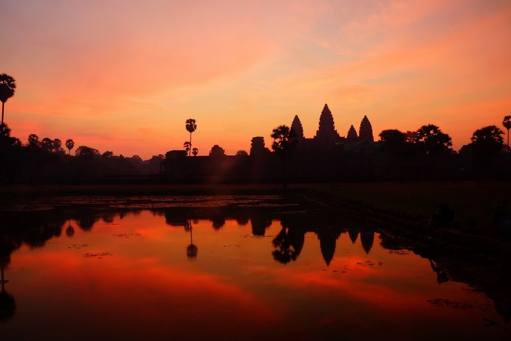 Incredible Angkor Wat Temple during sunset in Cambodia