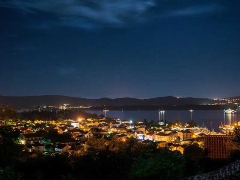 Tivat views of the city at night in Montenegro 