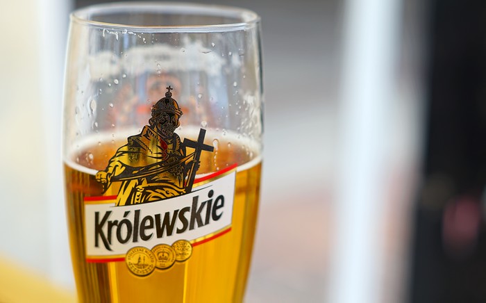 A glass of Polish beer at a bar in Warsaw, Poland