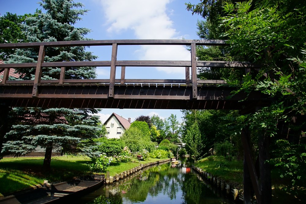 A pedestrian bridge we encountered while punting in Spreewald, Germany