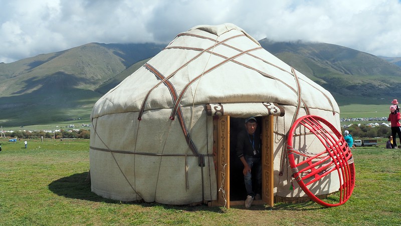 A traditional Kyrgyz yurt setup during the World Nomad Games in Kyrgyzstan