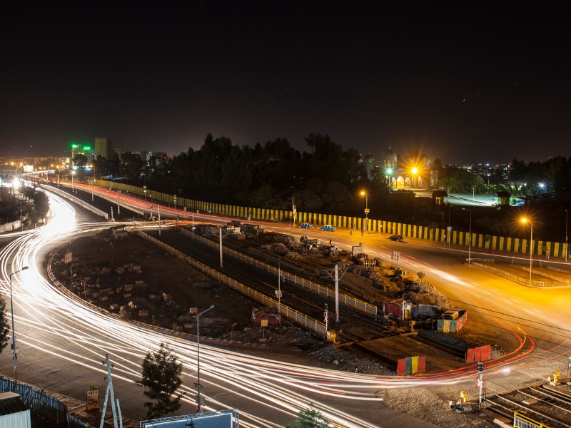 Addis Ababa traffic blur at night 
