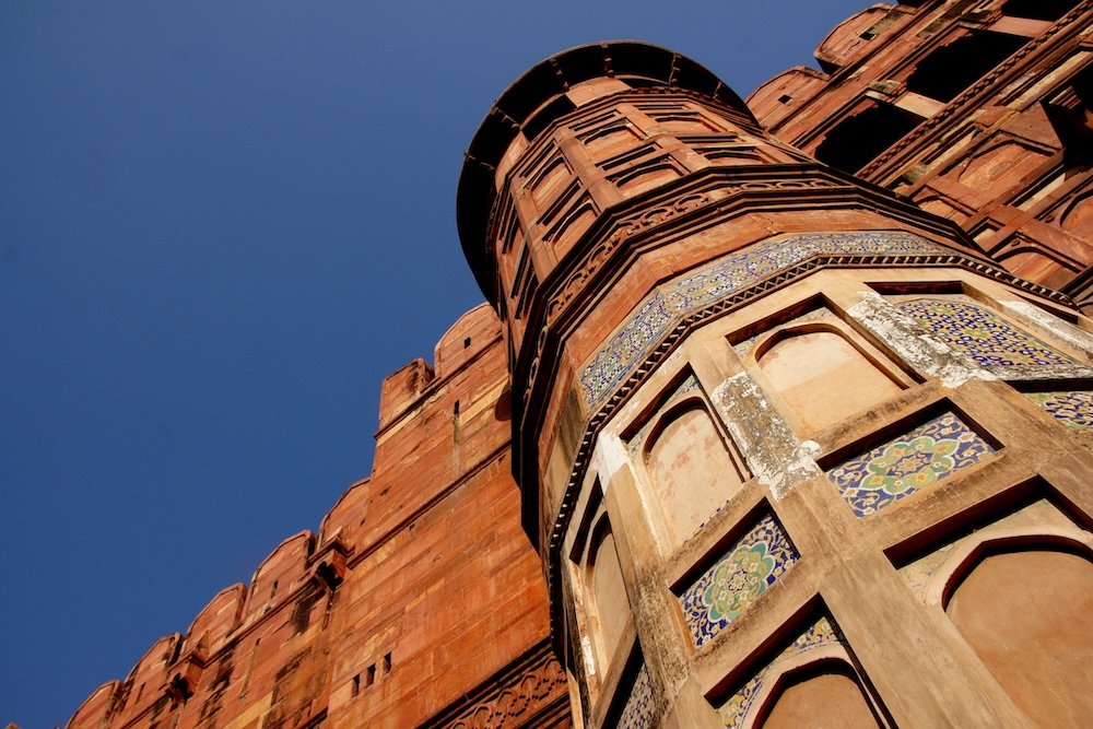 Agra Fort imposing upwards views 