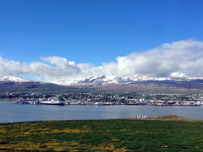 Akureyri day time views of the city in Iceland 