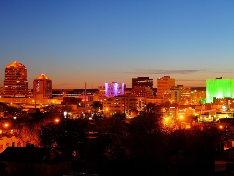 Albuquerque city views at night in New Mexico, USA 