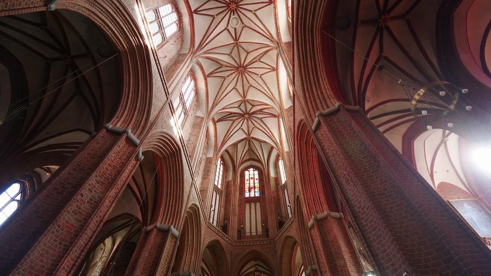 Architectural details inside the Basilica of St. Nikolai in Luneburg, Germany 