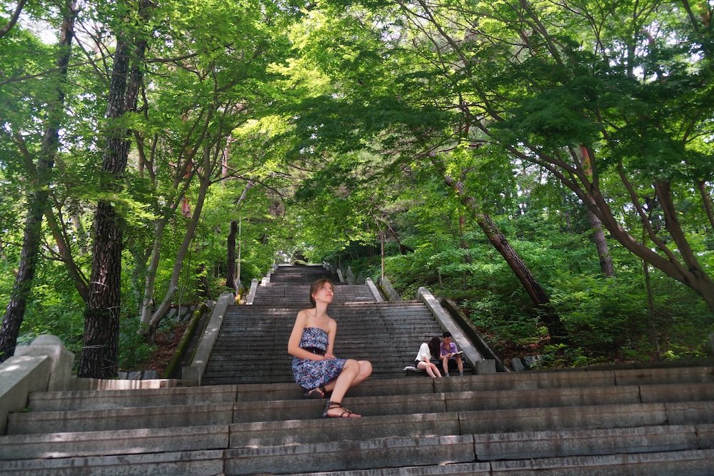 Audrey Bergner That Backpacker sitting on the steps in Cheonan, Korea 