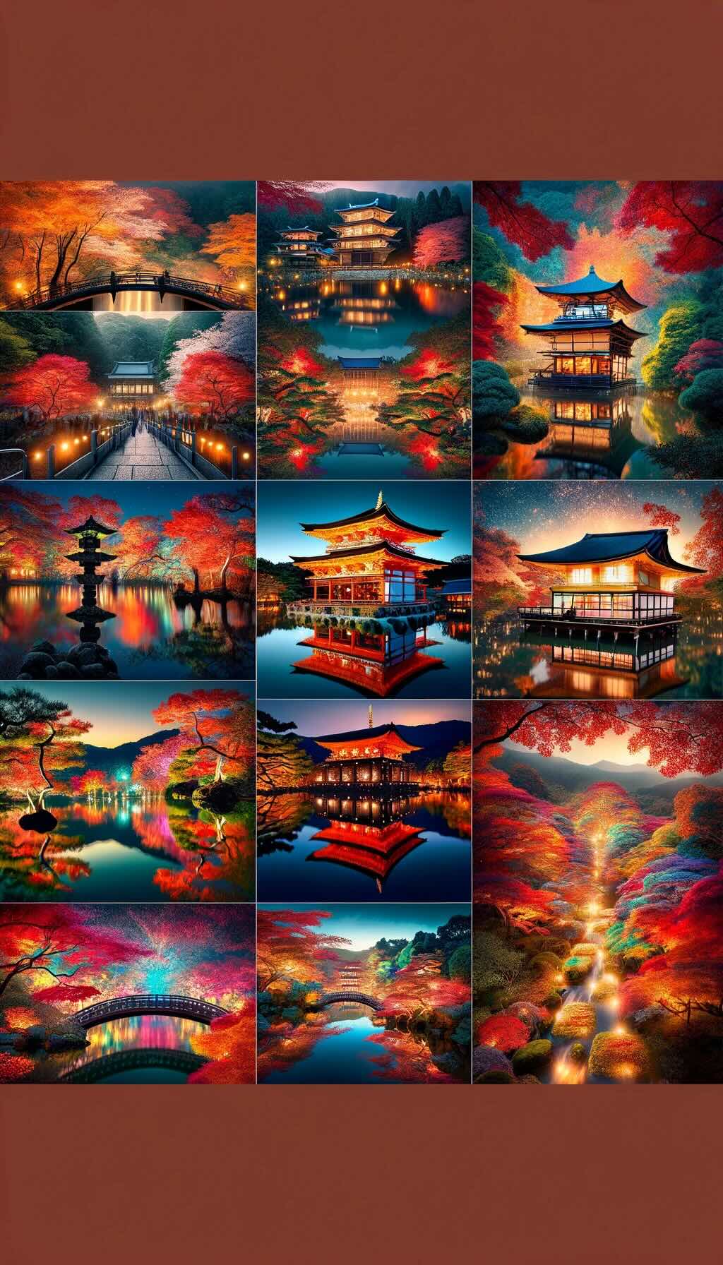 autumn foliage illumination events at various locations in Japan, capturing the magical atmosphere of these celebrations - digital art 