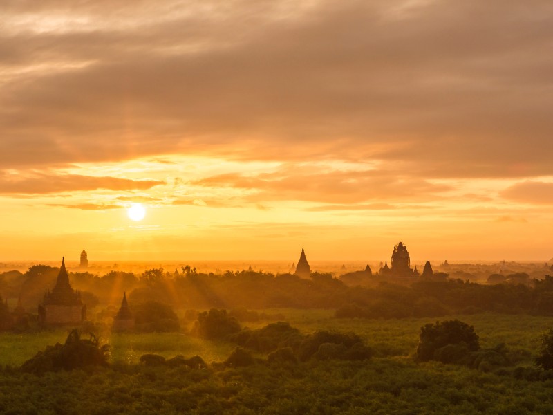 Bagan epic sunrise over the temples in Myanmar 