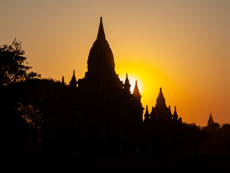 Bagan silhouette views in sunset in Myanmar