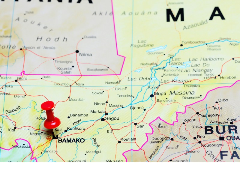 Bamako pinned on a map 