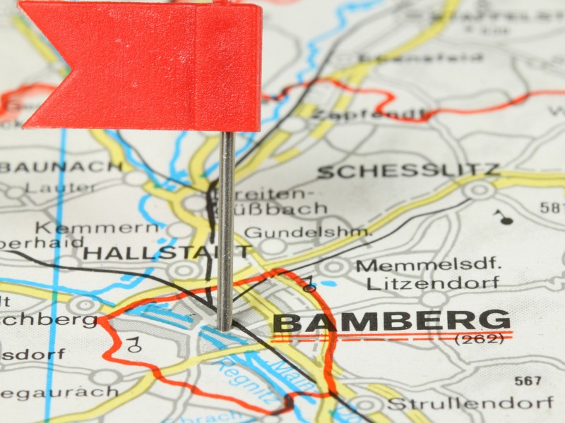 Bamberg flag on a map in Germany 