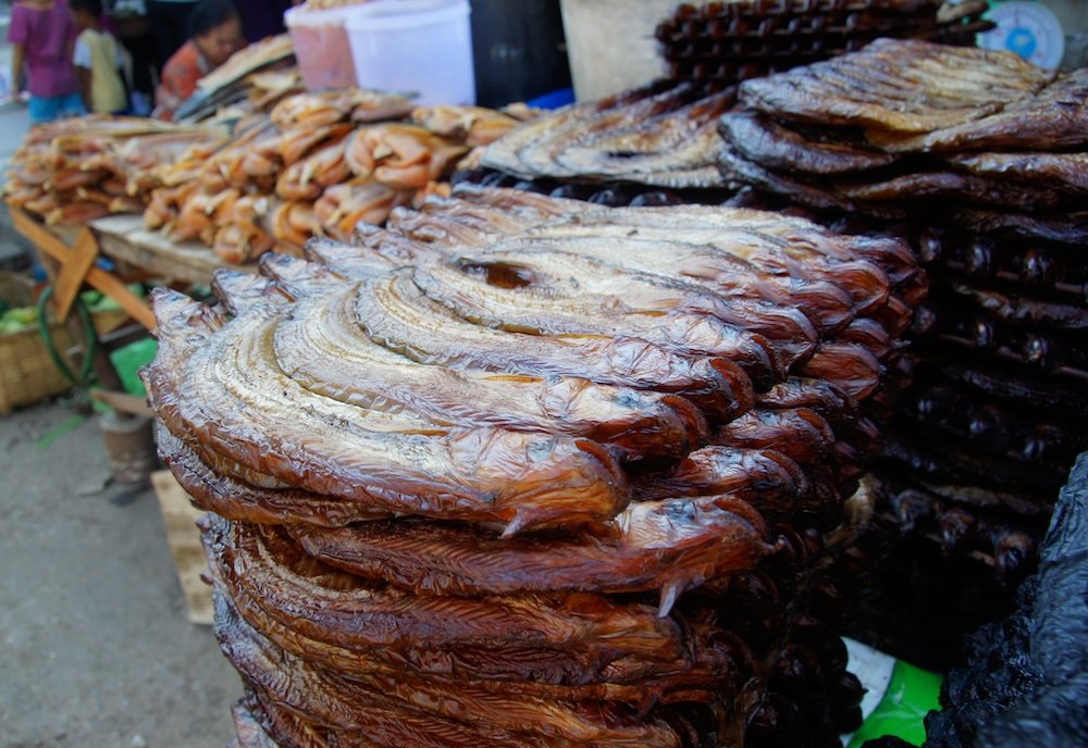 Battambang dried fish for sale at the market 