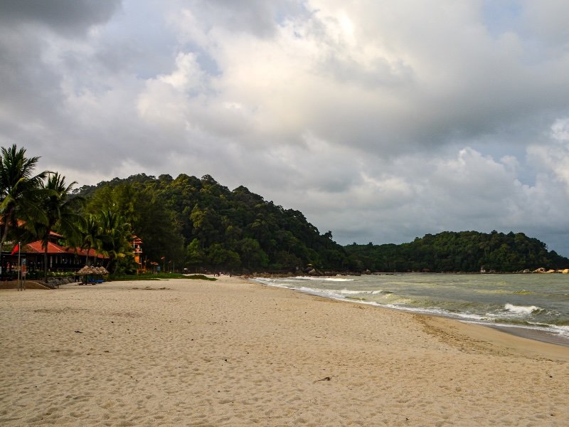 Beach near Kuantan on an overcast and windy day in Malaysia 