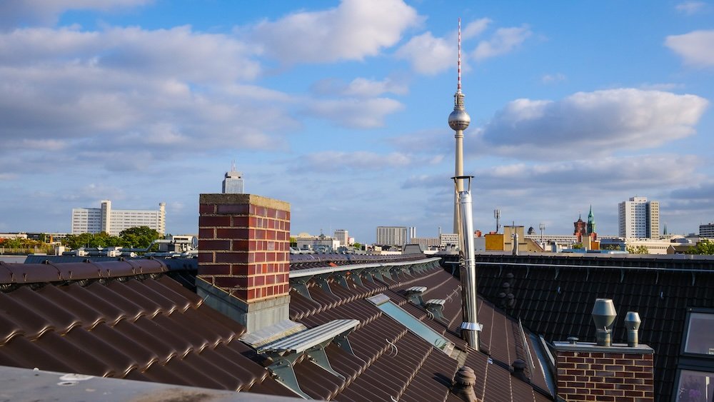 Berlin Tower rooftop view from a distant vantage point in Germany 