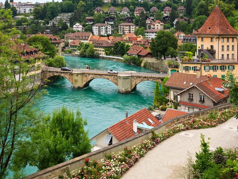 Bern city views in flowers in Switzerland 