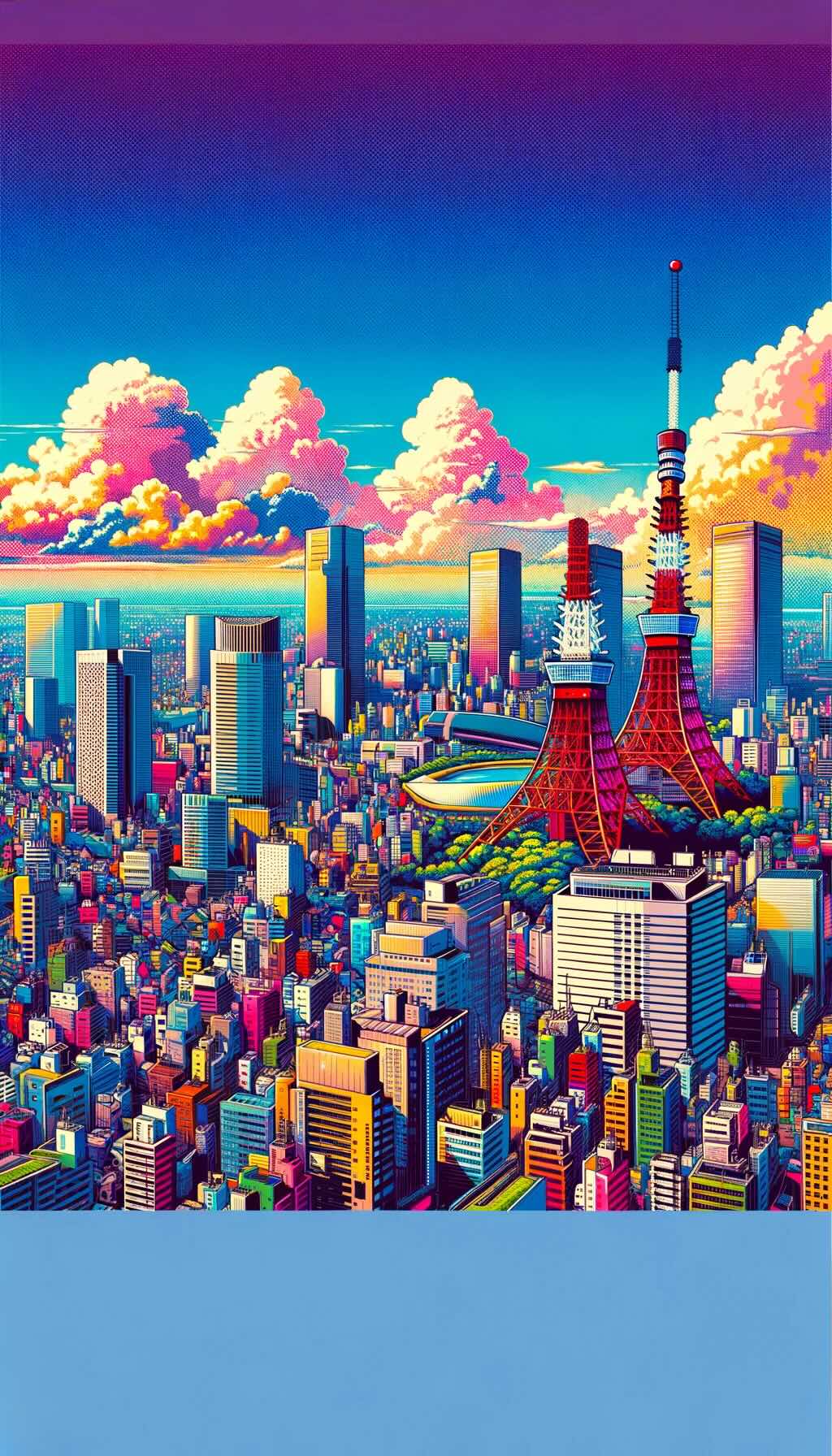 Best views of Tokyo's skyline depicts vibrant and colorful scenes of Tokyo from various vantage points, highlighting iconic landmarks and the modern atmosphere of the city.