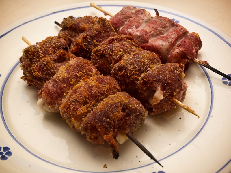 Bombette pork and cheese skewers in Brindisi, Italy 