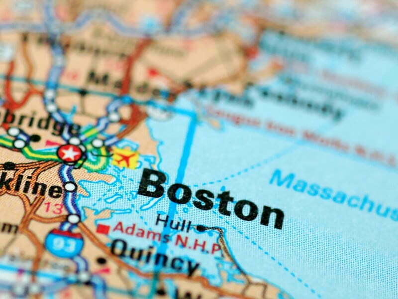 Boston on a map in the USA