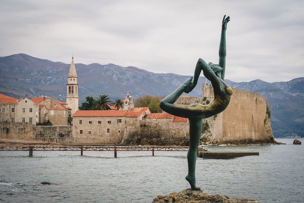 Budva ballerina sculpture with city views 