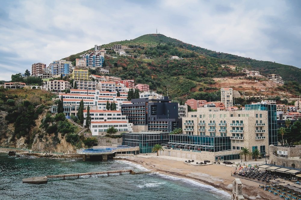 Budva high vantage point modern buildings in Montenegro 