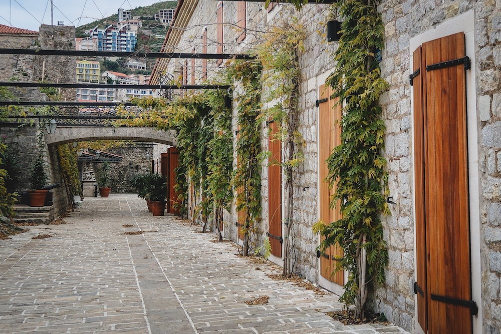 Budva historic doors and shutters in Montenegro 