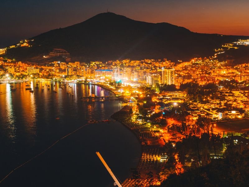 Budva impressive city views at night 