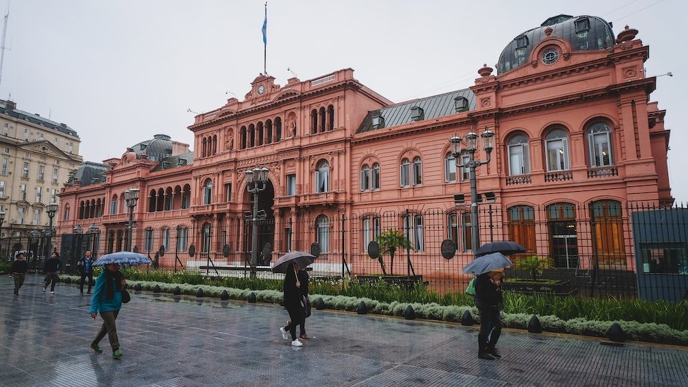 Buenos Aires Pink House on a rainy day in Argentina 