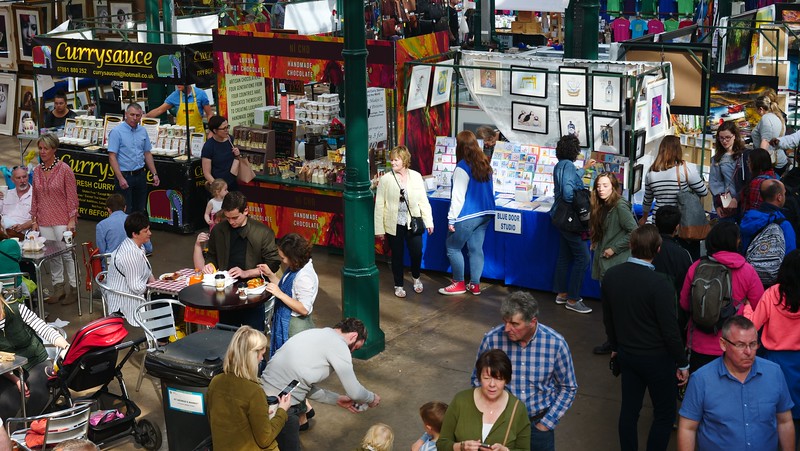 Bustling hive of activity at St George's market in Belfast, Northern Ireland 