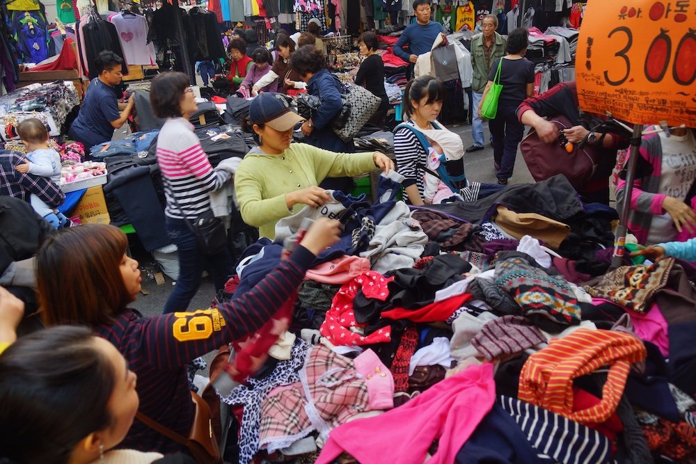 Busy market scene in Namdaemun, Seoul as a day trip from Incheon, Korea 