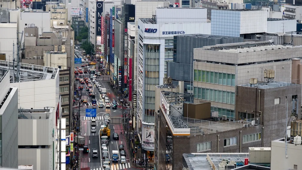 Busy urban street scene in Tokyo, Japan 