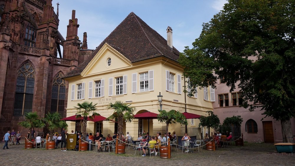 Cafe scene in downtown Freiburg, Germany 