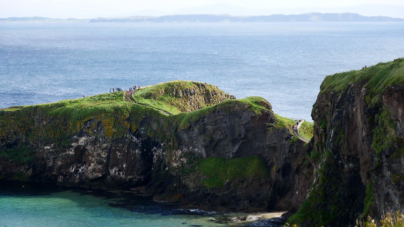 Carrick-A-Rede Rope Bridge (Causeway Coastal Route) from a distant vantage point in Northern Ireland 