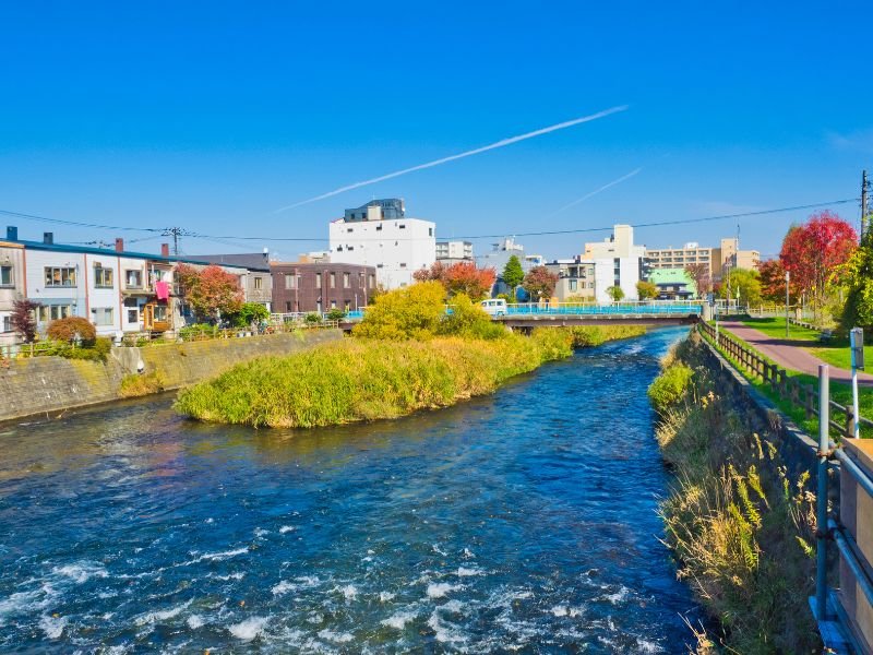 Chitose riverside scenic views in Hokkaido, Japan 