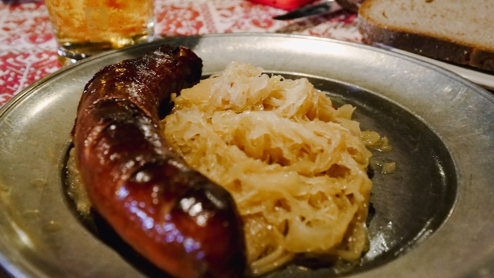 Classic German sausage and sauerkraut in Munich, Germany 