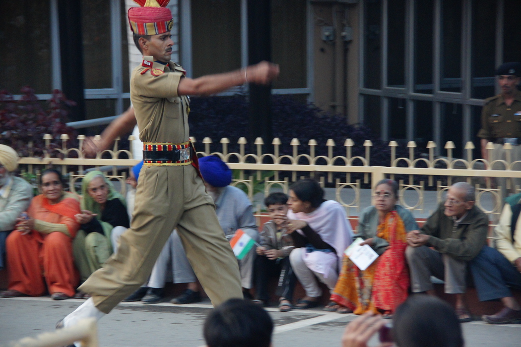 Close up action shot of the India soldier marching in blurred motion during the ceremony 