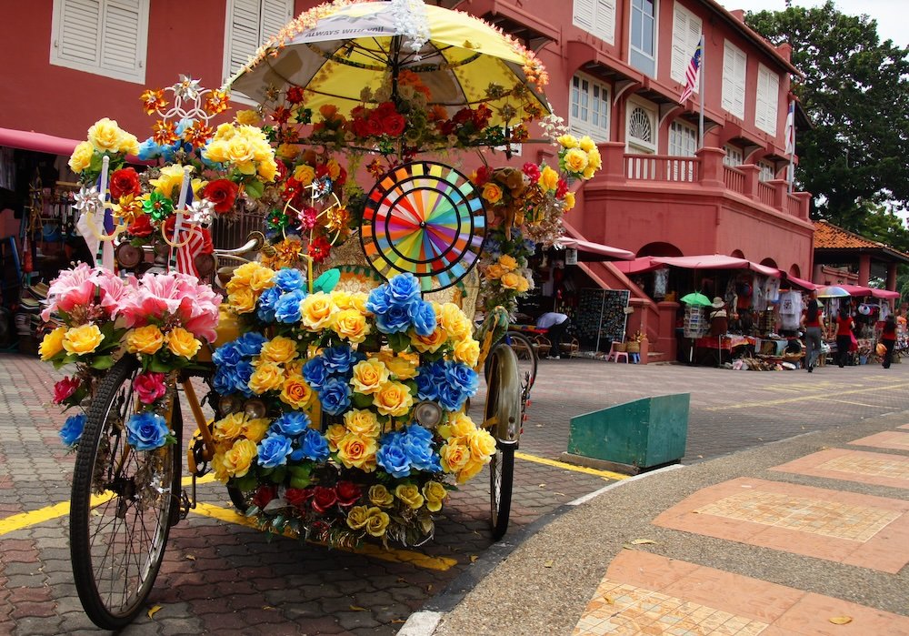 Colorful bicycle tour as a transportation option in Melaka, Malaysia 