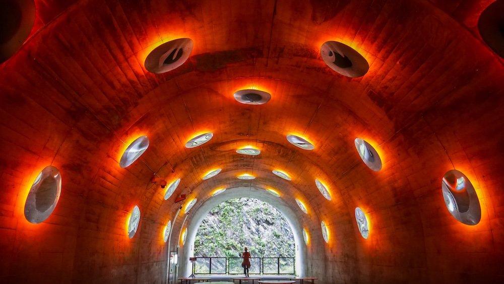 Colorful lookout point at the Tunnel of Light at Kiyotsu Gorge, Japan