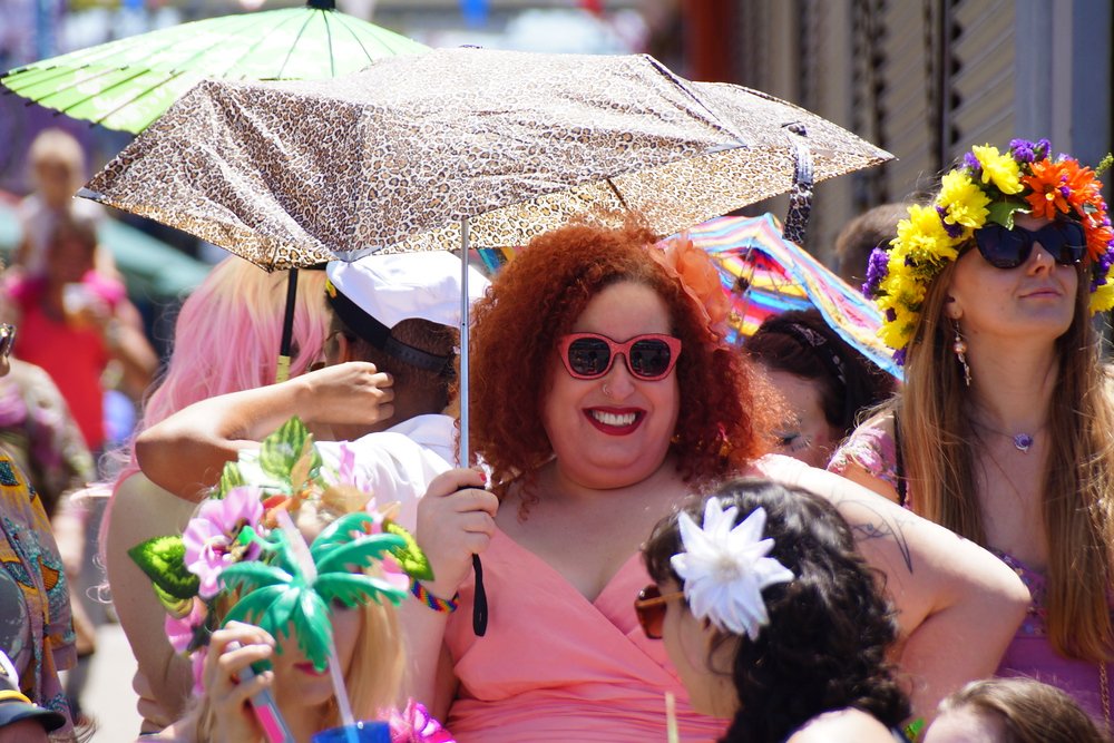 Colorful mermaid watching the Coney Island Mermaid Parade in New York City