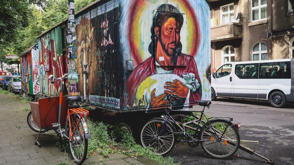 Colorful street scene and graffiti in Dusseldorf, Germany 