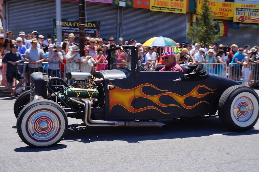 Coney Island Mermaid Parade hot rod with Uncle Sam 