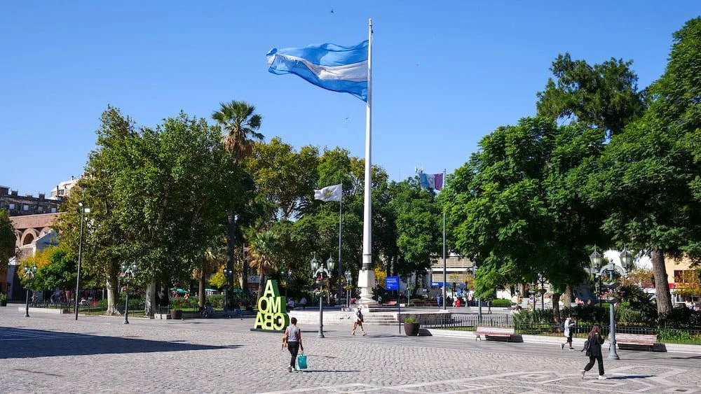 Cordoba city views of the national flag in Argentina 