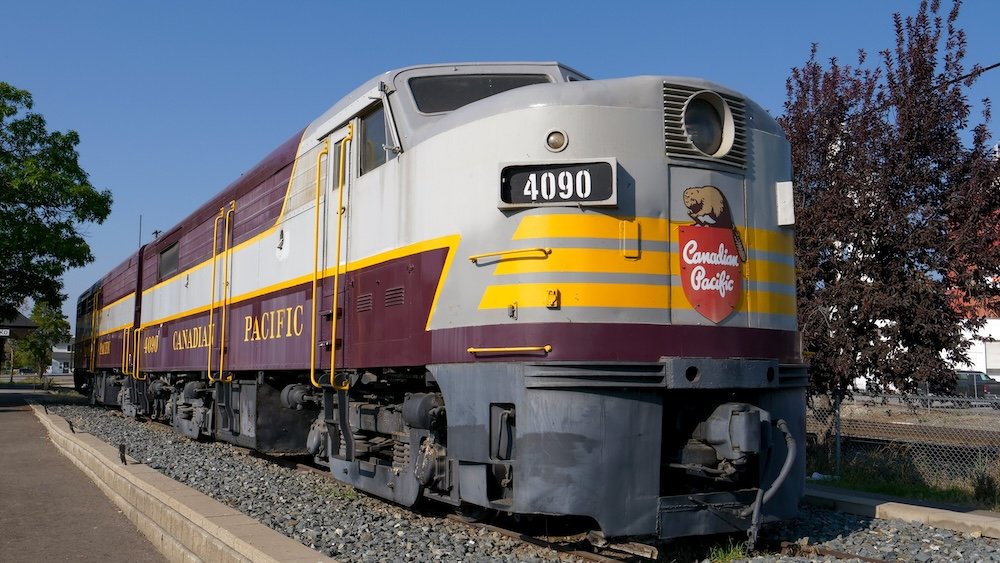 Historic Canadian Pacific Railway locomotive on display at the Cranbrook History Centre in Cranbrook, British Columbia, highlighting the city’s deep rail heritage and its role as a transportation hub in the Canadian Rockies.