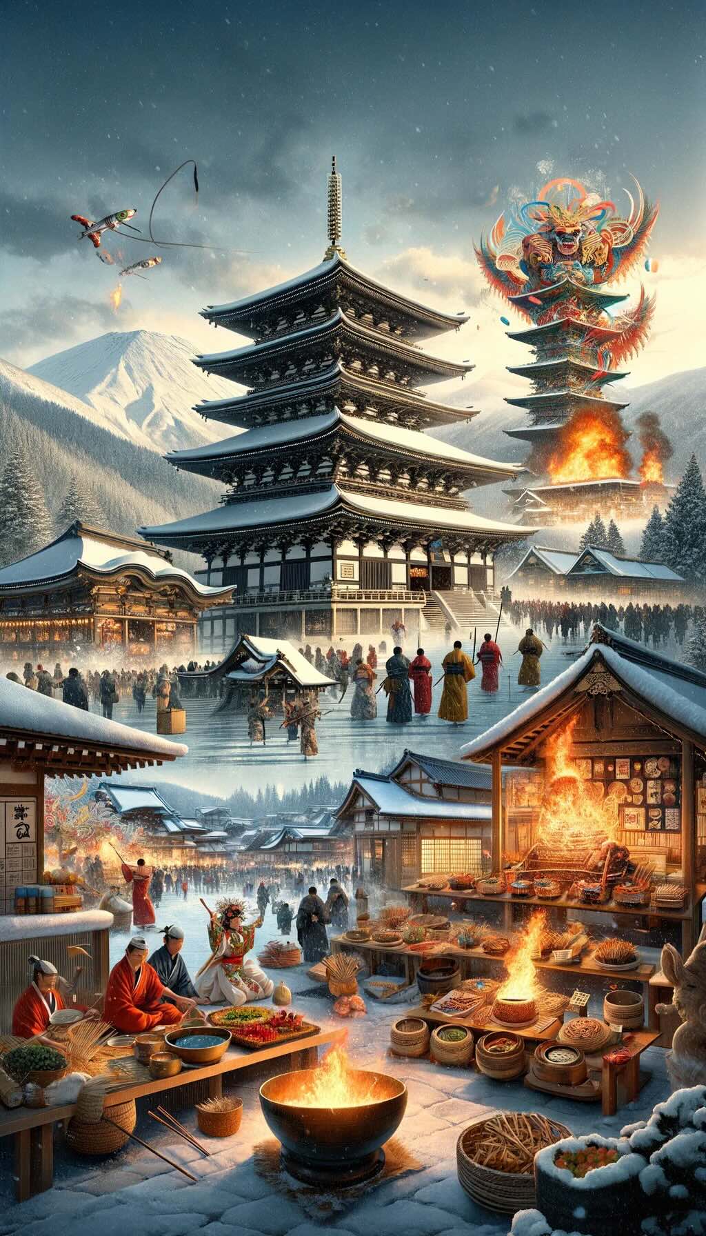 Cultural richness of Nagano, Japan, beautifully capturing the essence of its historical sites, vibrant festivals, and local cultural experiences.
