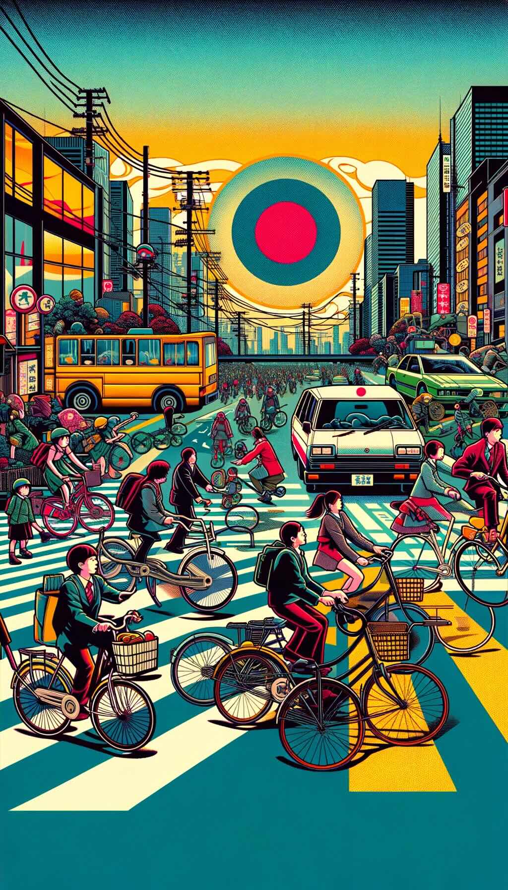 Cultural significance of cycling in Japan, showcasing how it is interwoven into the daily lives of people and the landscapes they traverse represent the importance of bicycles as symbols of efficiency, environmental consciousness, and health in Japanese culture