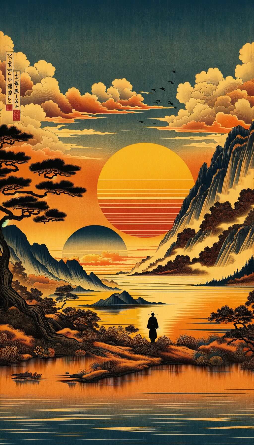Cultural significance of sunsets in Japanese art and literature beautifully captures the essence of sunsets as portrayed in traditional Japanese haikus and artworks, illustrating serene landscapes under a golden sky and the deep connection between nature's grandeur and cultural reverence.