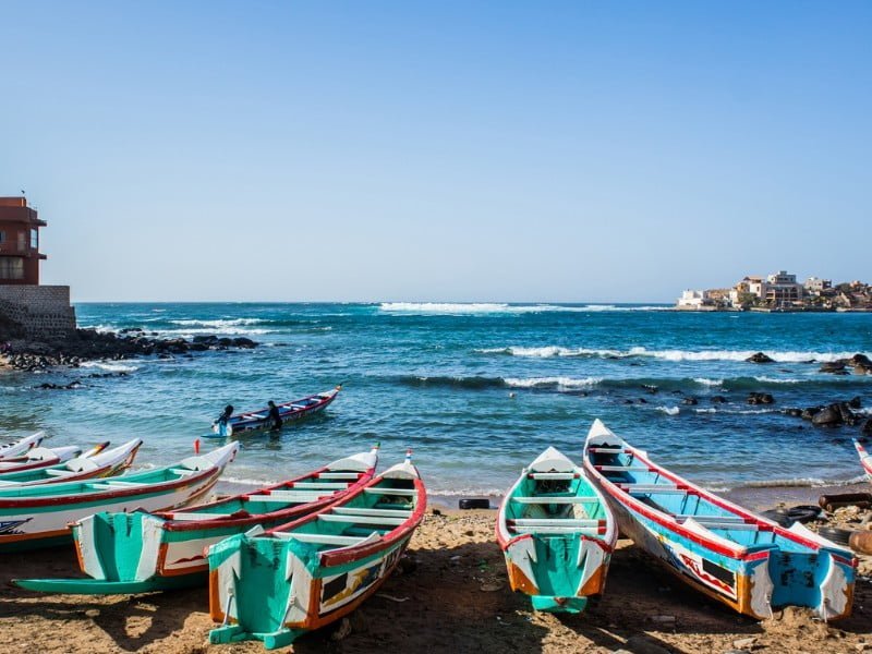 Dakar bay views with boats and Senegal 