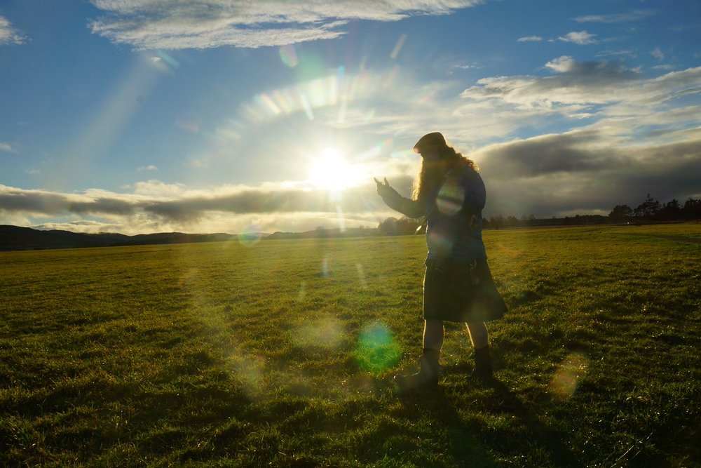 Dave explaining the battle of Culloden as the sun is just about to set in Scotland