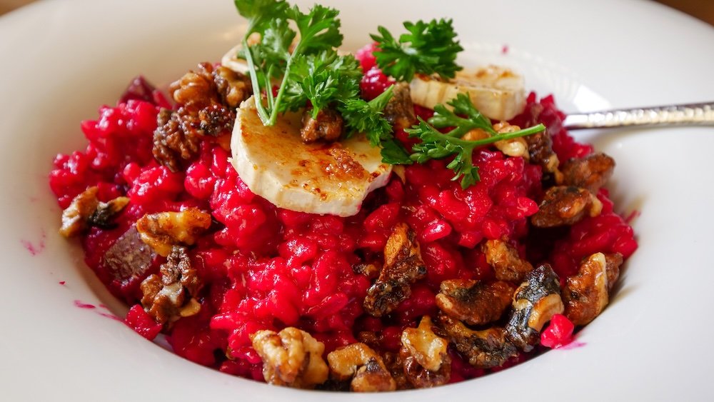 Delicious beetroot risotto with walnuts in Freiburg im Breisgau, Germany 