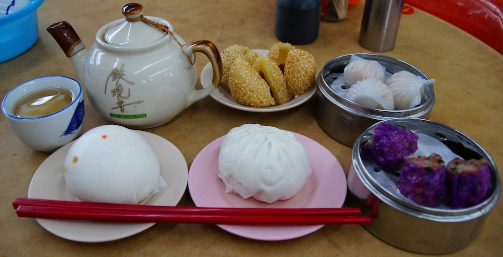 Delicious dim sum breakfast with tea in Penang, George Town, Malaysia 